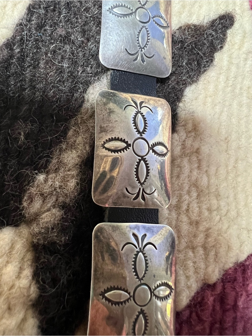 Phillip T Guerro PTG Sterling Silver Leather Concho Bracelet